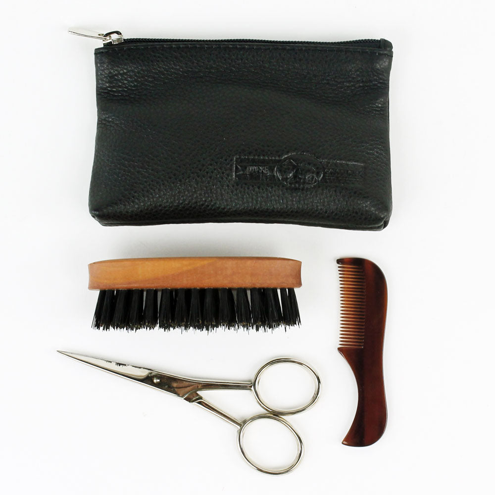 Beard Grooming Kit Top View with Contents