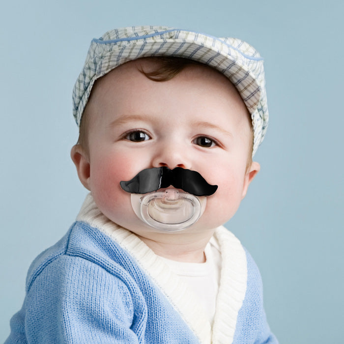Mustache Pacifier being used by baby