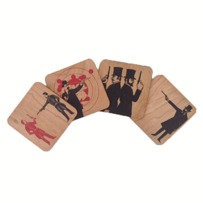Dueling Pistols Coaster Box Set Display of Four Coasters