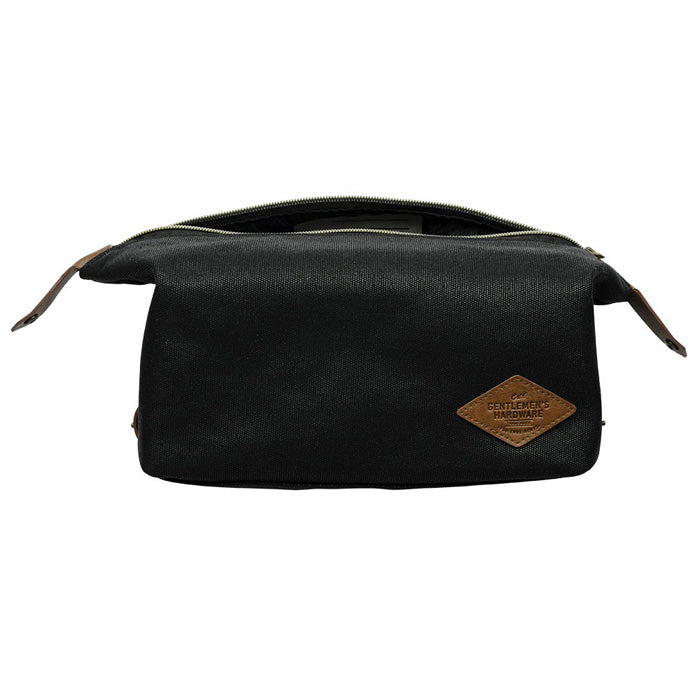 Waxed Canvas Dopp Kit front view with zipper showing