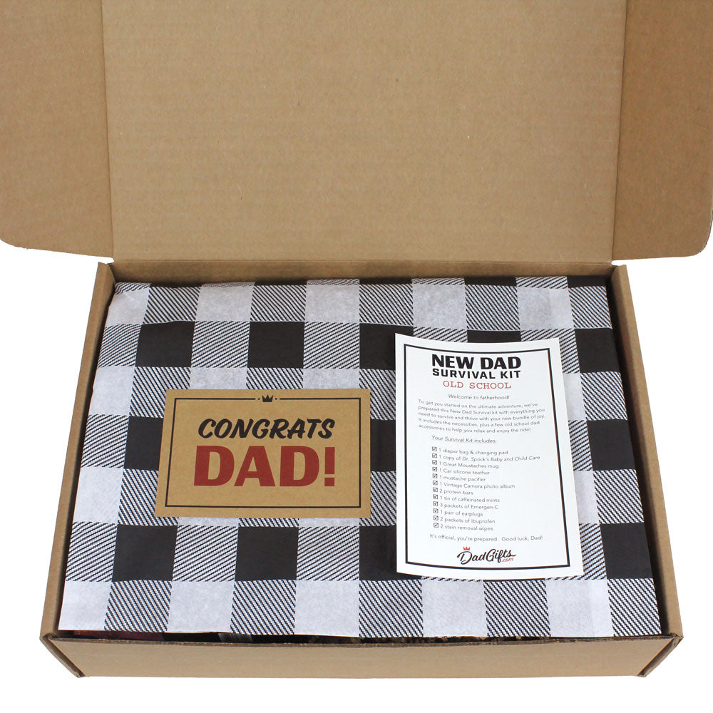 Old School New Dad Survival Kit View inside of Gift box