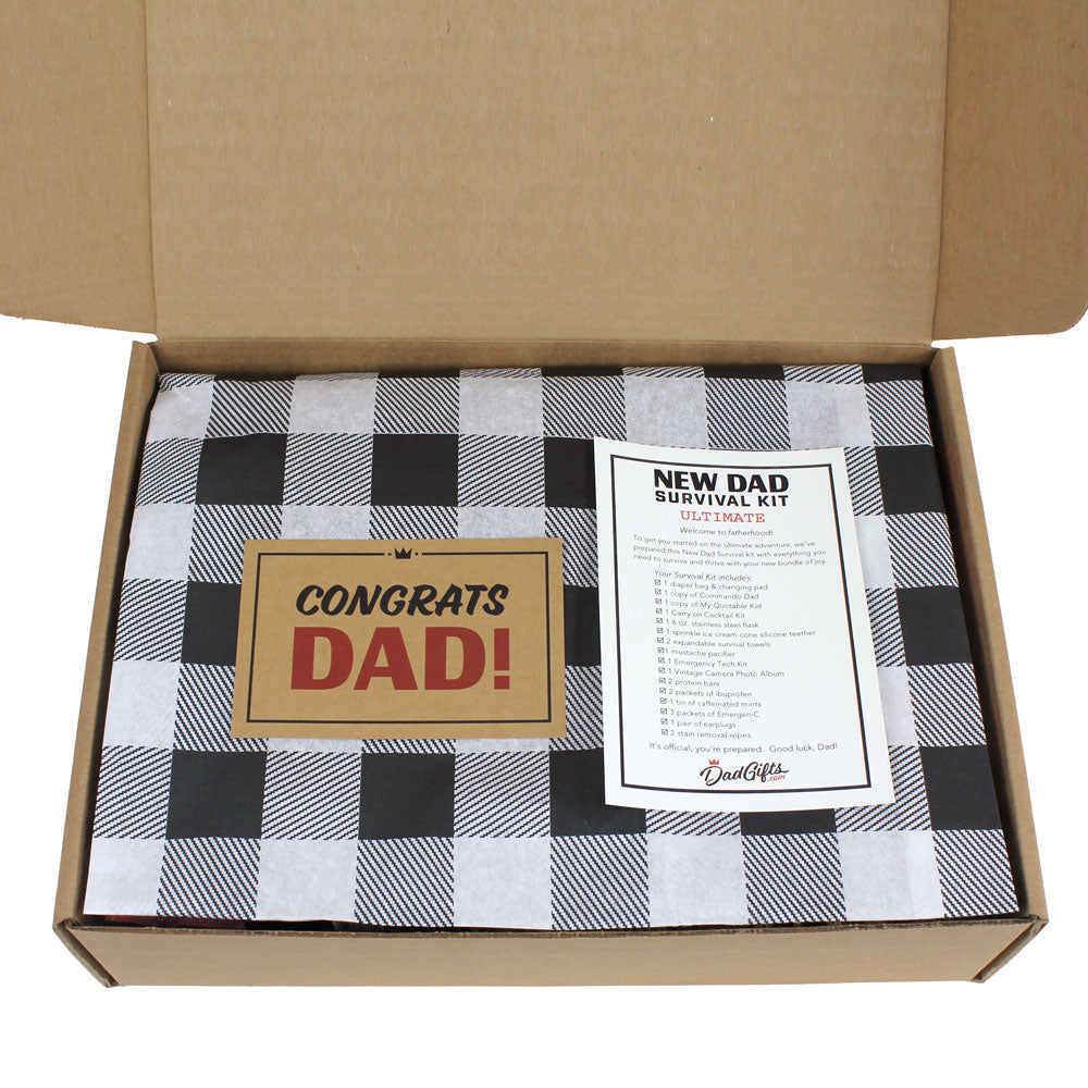 The Ultimate New Dad Survival Kit View inside gift box